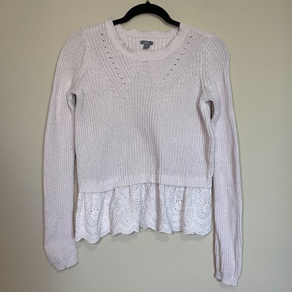 Aerie Small White Sweater with Lace Bottom